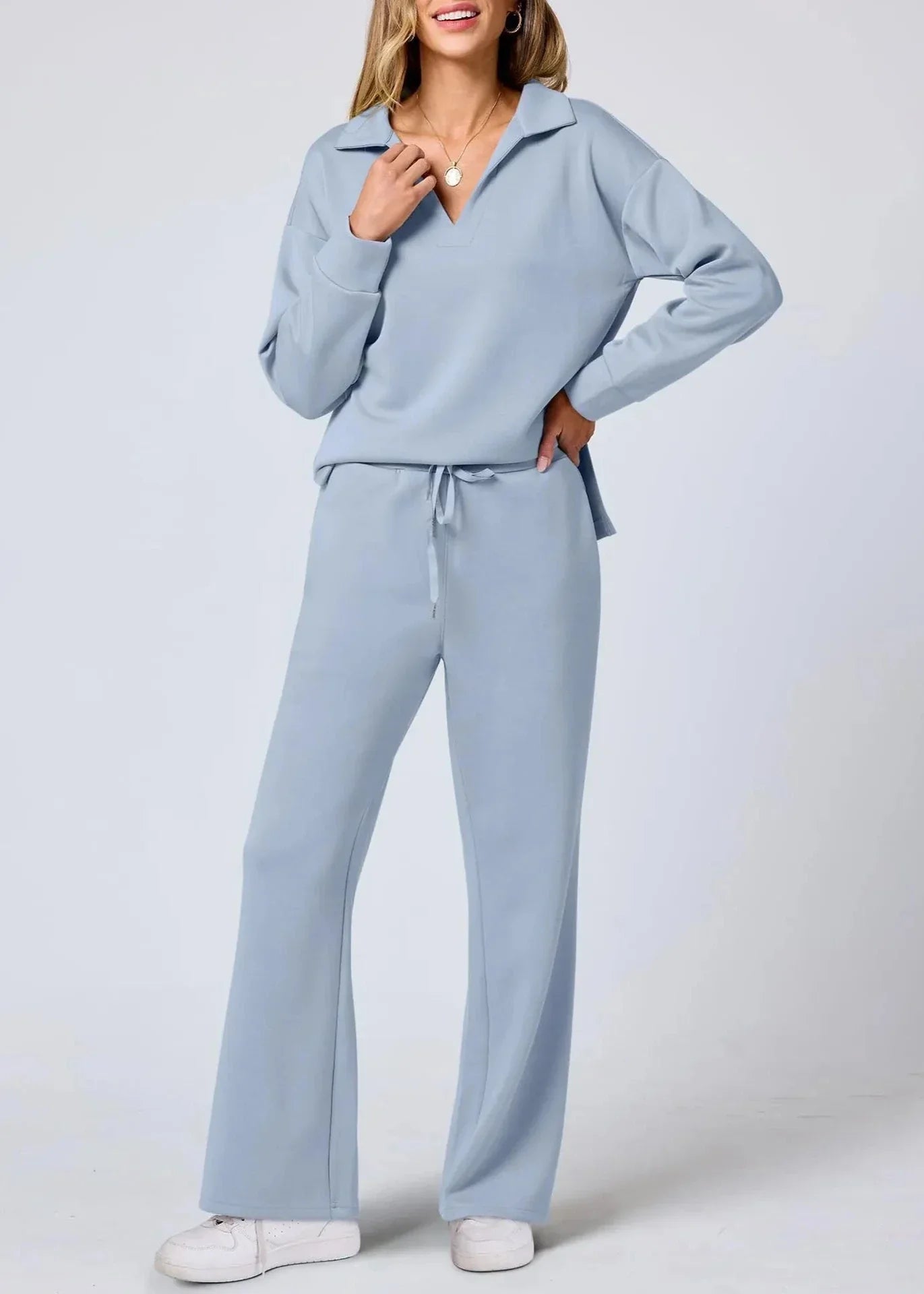 Out-Shine | Collar Pullover & Wide-Leg Pants Set