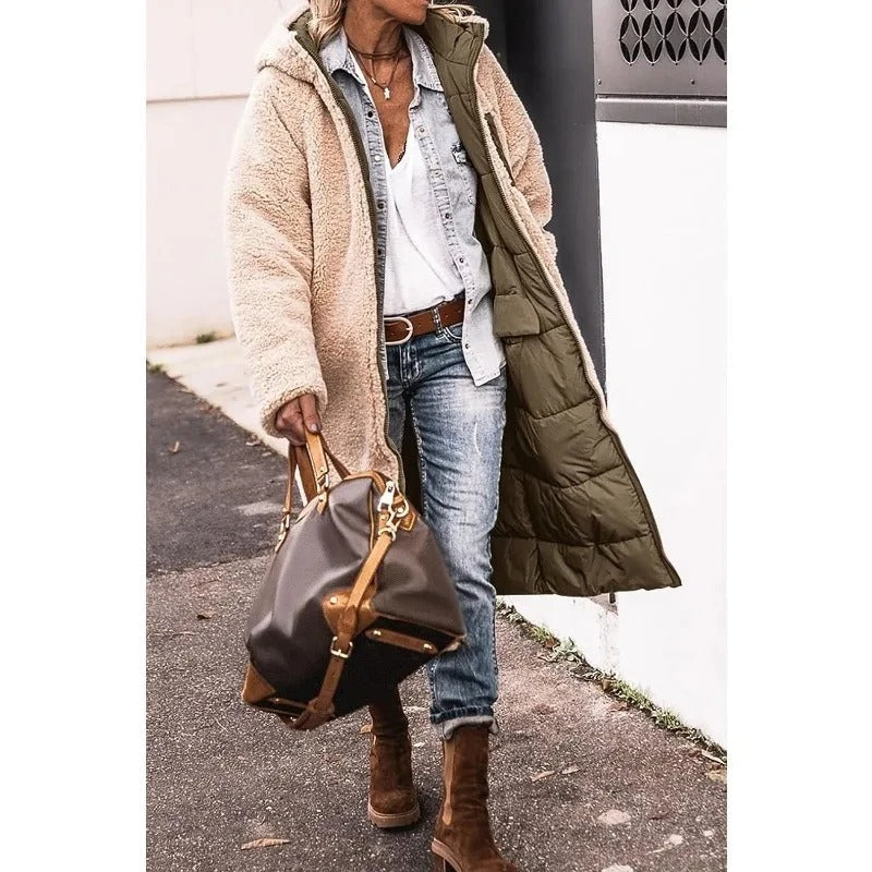 Out-Shine | Comfortable Warm Fleece Long Puffer Jacket with Hood