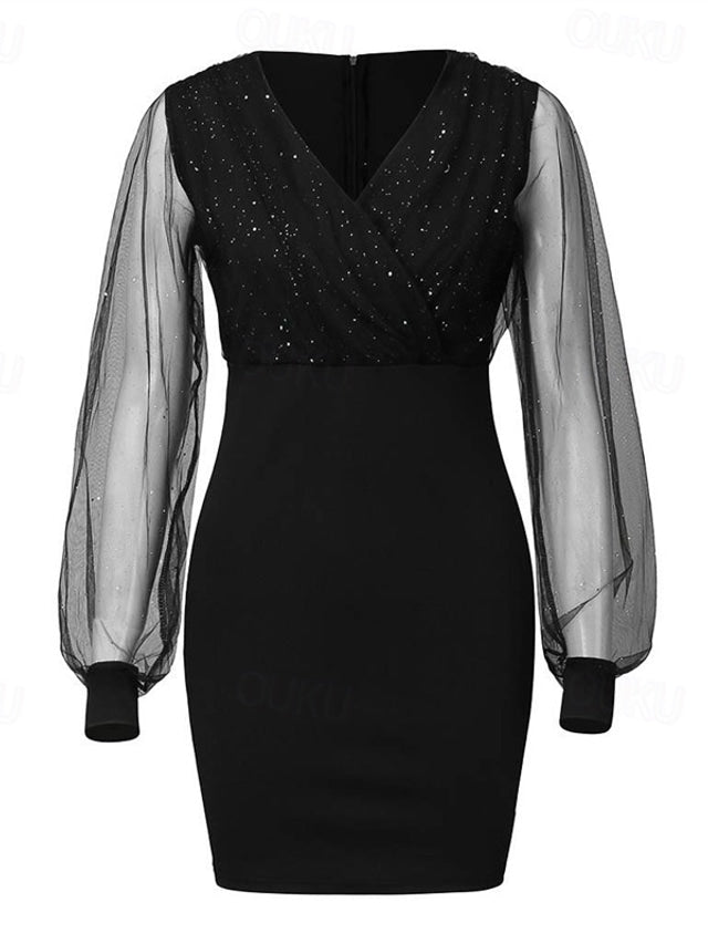 Out-Shine | Elegant Cocktail Dress With Long Mesh Sleeves