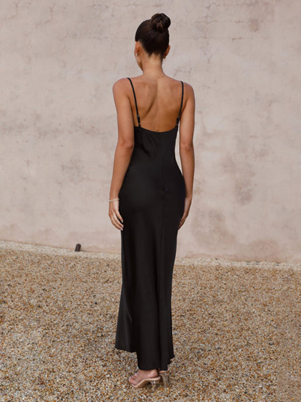 Out-Shine | Black Satin Dress For Occasions Day And Evening