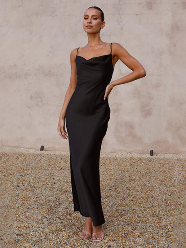 Out-Shine | Black Satin Dress For Occasions Day And Evening