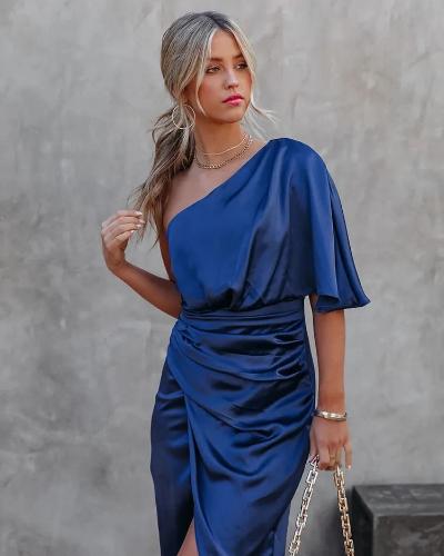 Out-Shine | Women's Elegant One Shoulder Tulip Dress Silk