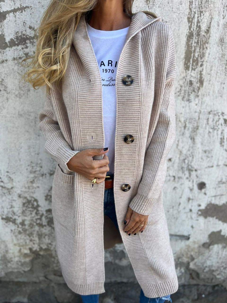 Out-Shine | Long Knit Cardigan With Hood