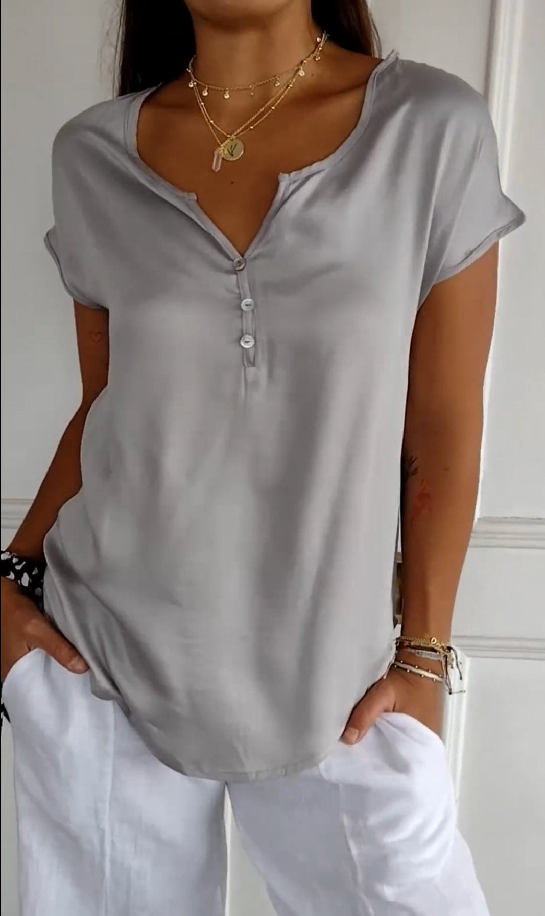 Out-Shine | Elegant T-Shirt With V-Neck And Buttons