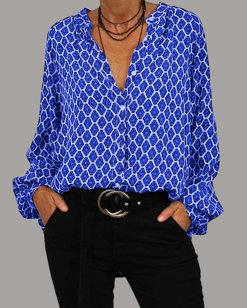 Out-Shine | Stylish Blouse With V-Neck And Long Sleeves