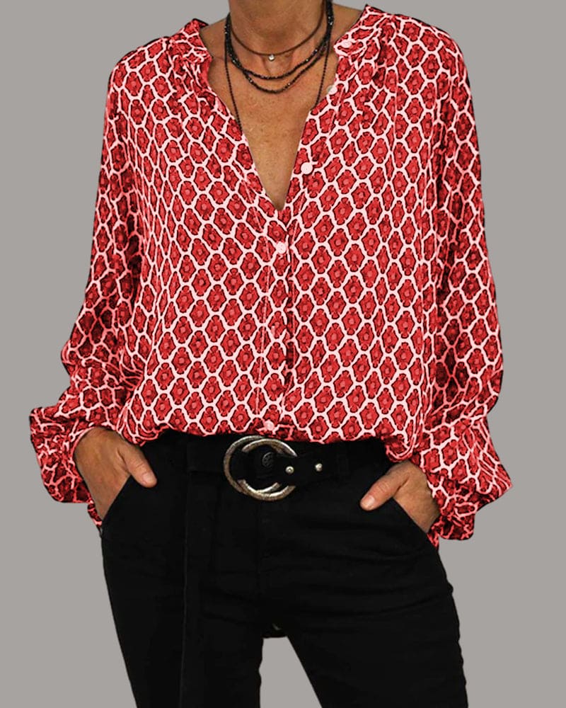 Out-Shine | Stylish Blouse With V-Neck And Long Sleeves