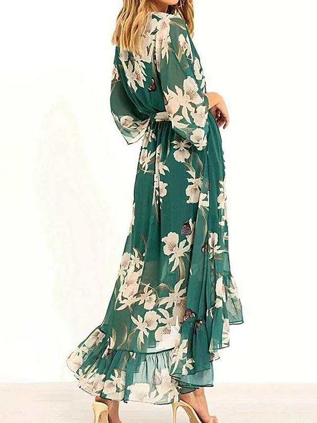 Out-Shine | Dress Green With 3/4 Sleeves And V-Neck