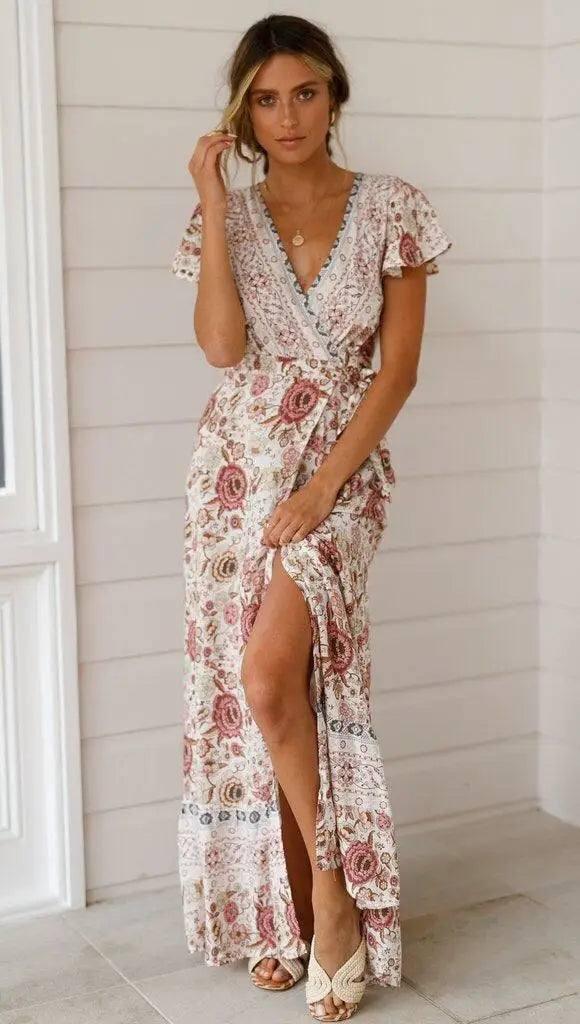 Out-Shine | Stylish Wrap Design Floral Print Dress for Women