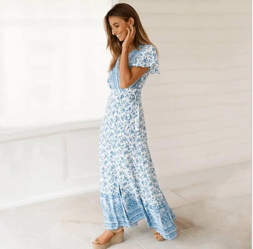 Out-Shine | Stylish Wrap Design Floral Print Dress for Women