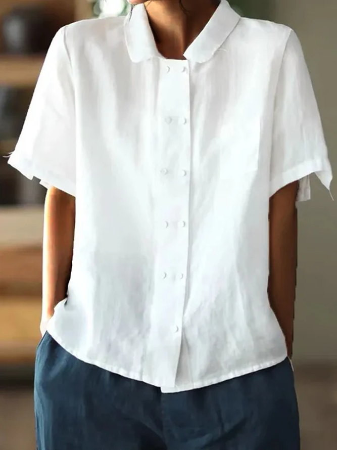 Out-Shine | White Loose Cotton Lent With Short Sleeves