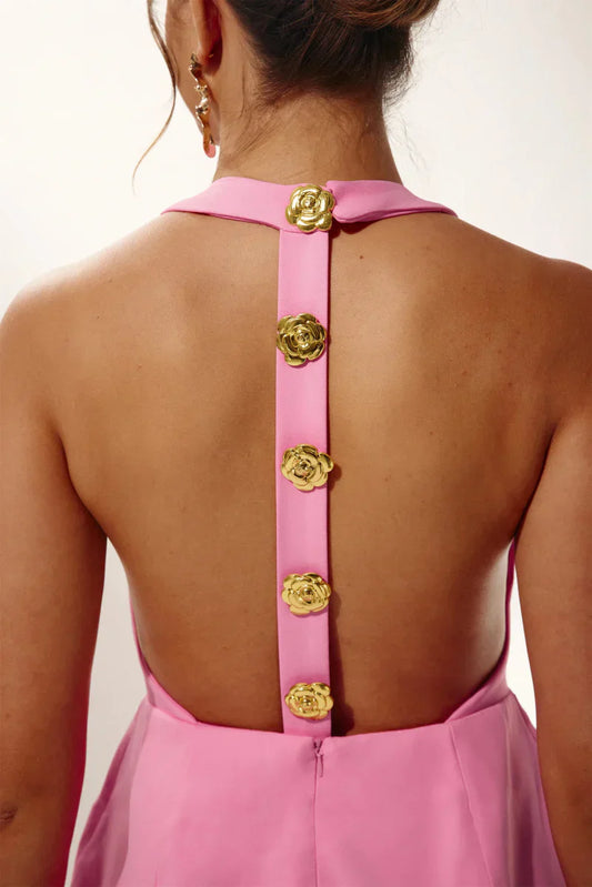 Out-Shine | Blush Halter Backless Mini Dress