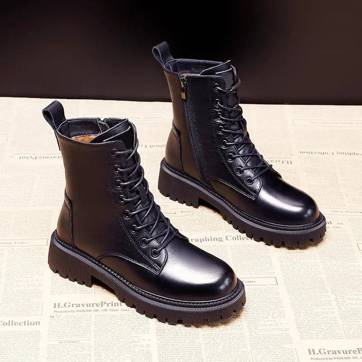 Out-Shine | Luxury Black Leather Women's Winter Boots
