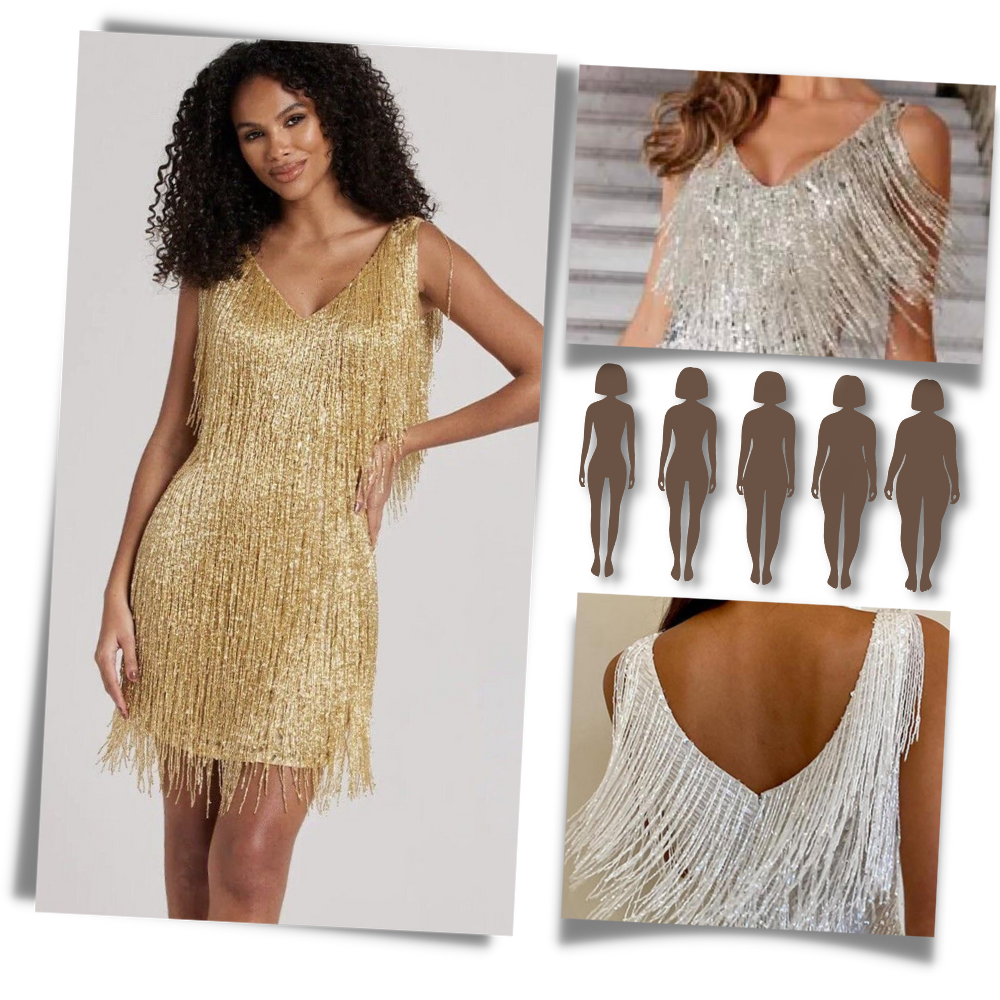 Out-Shine | Sleeveless Dress With Sequins And V-Neck