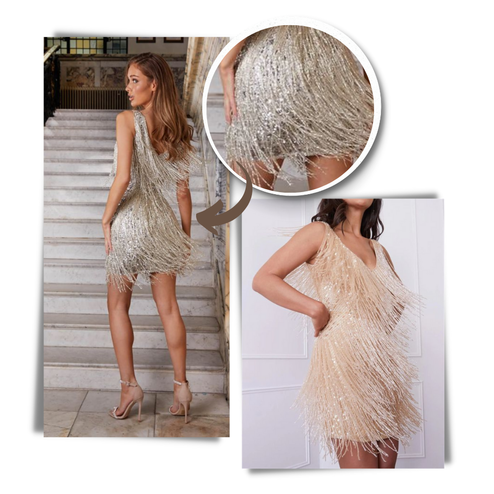 Out-Shine | Sleeveless Dress With Sequins And V-Neck