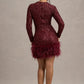 Out-Shine | Berry Sequin Feather Hem Mini Dress