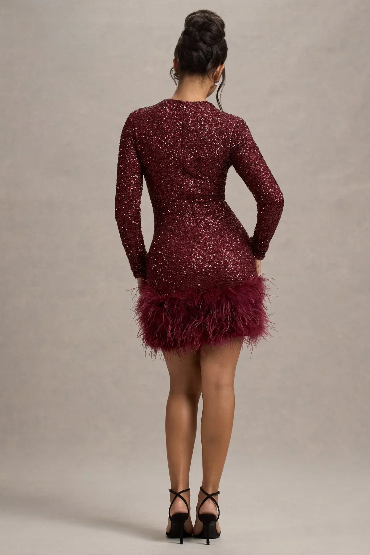 Out-Shine | Berry Sequin Feather Hem Mini Dress