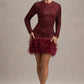 Out-Shine | Berry Sequin Feather Hem Mini Dress