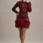 Out-Shine | Berry Sequin Feather Hem Mini Dress