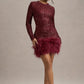 Out-Shine | Berry Sequin Feather Hem Mini Dress