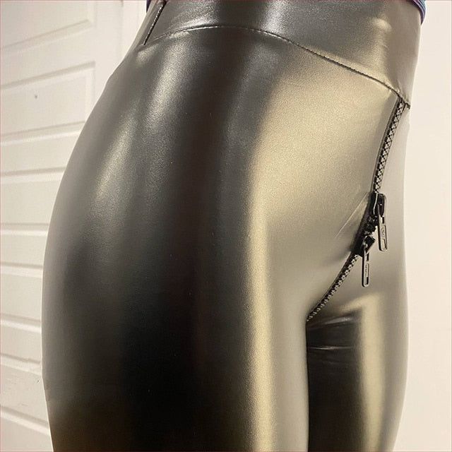 Out-Shine | Black Shiny Leggings with Zipper